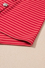 Load image into Gallery viewer, Orange Stripe Plus Size Drop Shoulder Long Sleeve Buttoned Decor Top - Fashion Queen -  12
