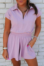 Load image into Gallery viewer, Orchid Bouquet Short Sleeve Zipper Collared Elastic High Waist Romper - Fashion Queen -  1
