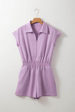 Load image into Gallery viewer, Orchid Bouquet Short Sleeve Zipper Collared Elastic High Waist Romper - Fashion Queen -  4
