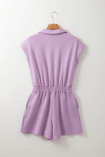 Load image into Gallery viewer, Orchid Bouquet Short Sleeve Zipper Collared Elastic High Waist Romper - Fashion Queen -  5
