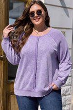 Load image into Gallery viewer, Orchid Petal Textured Patchwork Frilled Trim Plus Size Pullover Sweatshirt - Fashion Queen -  1
