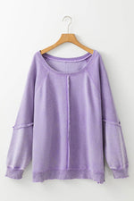 Load image into Gallery viewer, Orchid Petal Textured Patchwork Frilled Trim Plus Size Pullover Sweatshirt - Fashion Queen -  11
