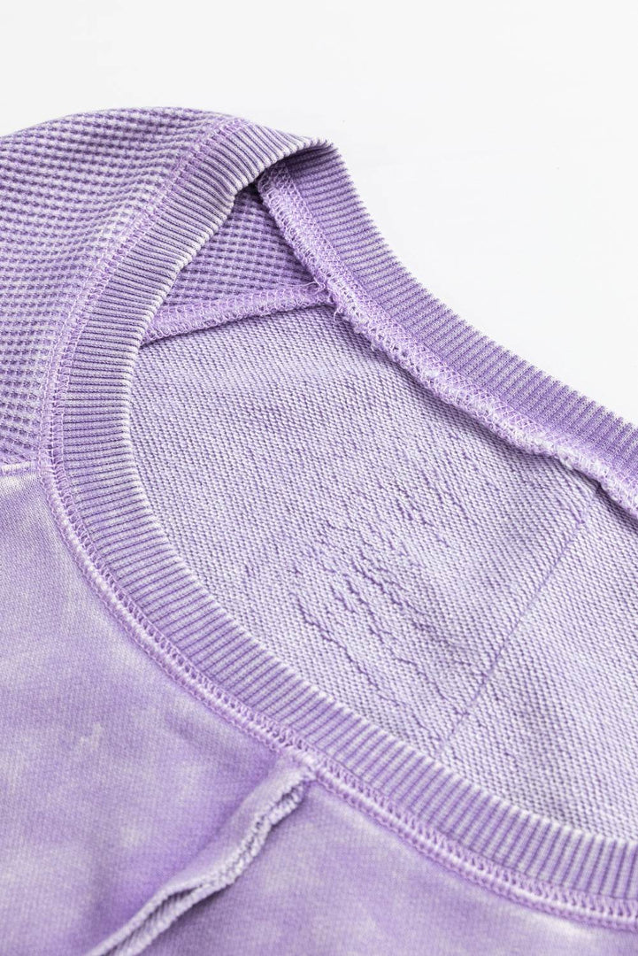 Orchid Petal Textured Patchwork Frilled Trim Plus Size Pullover Sweatshirt - Fashion Queen -  14