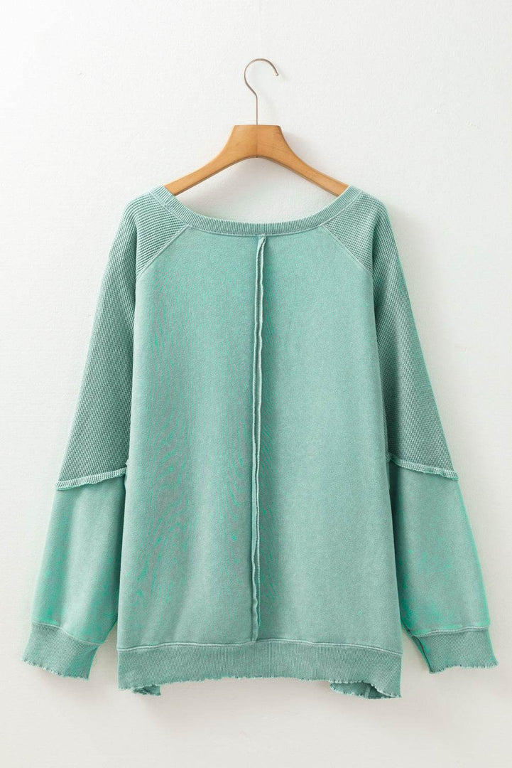 Orchid Petal Textured Patchwork Frilled Trim Plus Size Pullover Sweatshirt - Fashion Queen -  18