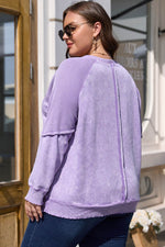 Load image into Gallery viewer, Orchid Petal Textured Patchwork Frilled Trim Plus Size Pullover Sweatshirt - Fashion Queen -  2
