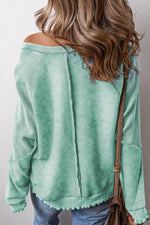 Load image into Gallery viewer, Orchid Petal Textured Patchwork Frilled Trim Plus Size Pullover Sweatshirt - Fashion Queen -  5
