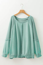 Load image into Gallery viewer, Orchid Petal Textured Patchwork Frilled Trim Plus Size Pullover Sweatshirt - Fashion Queen -  6
