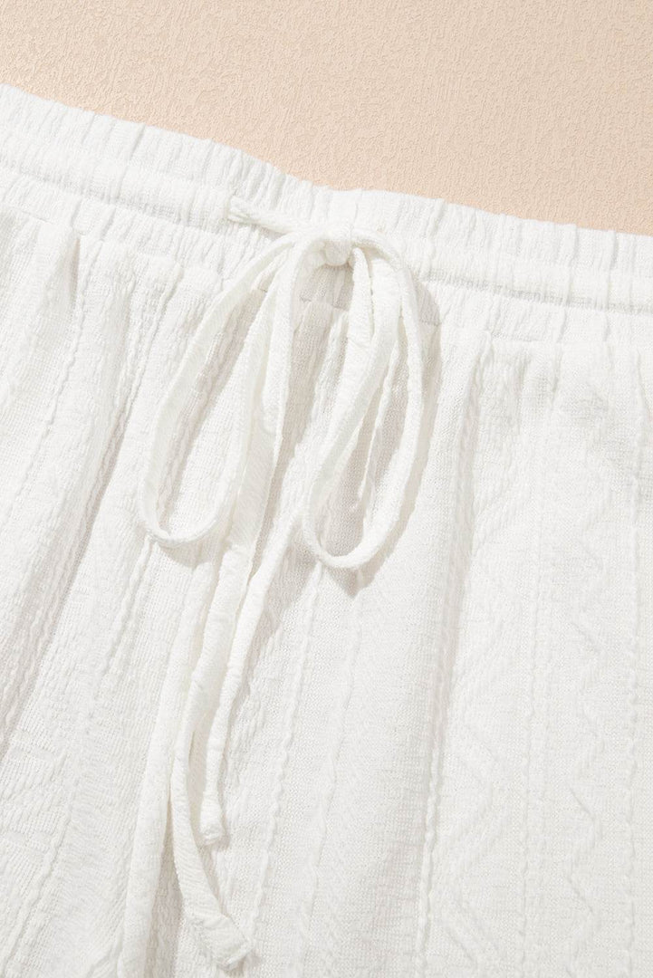 Pale Chestnut Textured Patched Pocket Short Sleeve Top Drawstring Shorts Set - Fashion Queen -  26
