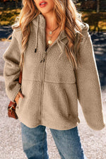Load image into Gallery viewer, Pale Khaki Fleece Zip Up Drawstring Hooded Pocketed Jacket - Fashion Queen -  11
