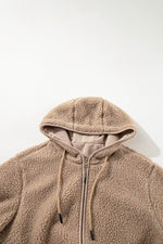 Load image into Gallery viewer, Pale Khaki Fleece Zip Up Drawstring Hooded Pocketed Jacket - Fashion Queen -  15
