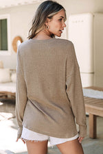 Load image into Gallery viewer, Pale Khaki Rib Textured Henley Knit Top - Fashion Queen -  11
