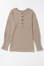 Load image into Gallery viewer, Pale Khaki Rib Textured Henley Knit Top - Fashion Queen -  14
