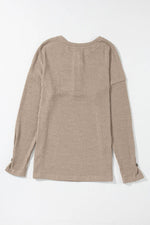 Load image into Gallery viewer, Pale Khaki Rib Textured Henley Knit Top - Fashion Queen -  15
