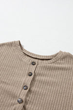 Load image into Gallery viewer, Pale Khaki Rib Textured Henley Knit Top - Fashion Queen -  19
