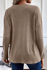 Load image into Gallery viewer, Pale Khaki Rib Textured Henley Knit Top - Fashion Queen -  2
