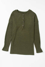 Load image into Gallery viewer, Pale Khaki Rib Textured Henley Knit Top - Fashion Queen -  20

