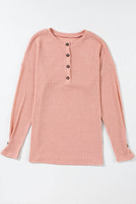 Load image into Gallery viewer, Pale Khaki Rib Textured Henley Knit Top - Fashion Queen -  26
