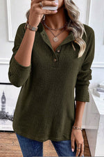 Load image into Gallery viewer, Pale Khaki Rib Textured Henley Knit Top - Fashion Queen -  5
