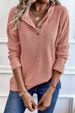Load image into Gallery viewer, Pale Khaki Rib Textured Henley Knit Top - Fashion Queen -  7
