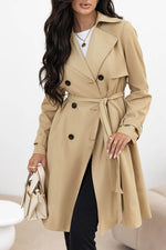 Load image into Gallery viewer, Pale Khaki Solid Color Lapel Collar Waist Tie Wind Coat - Fashion Queen -  1

