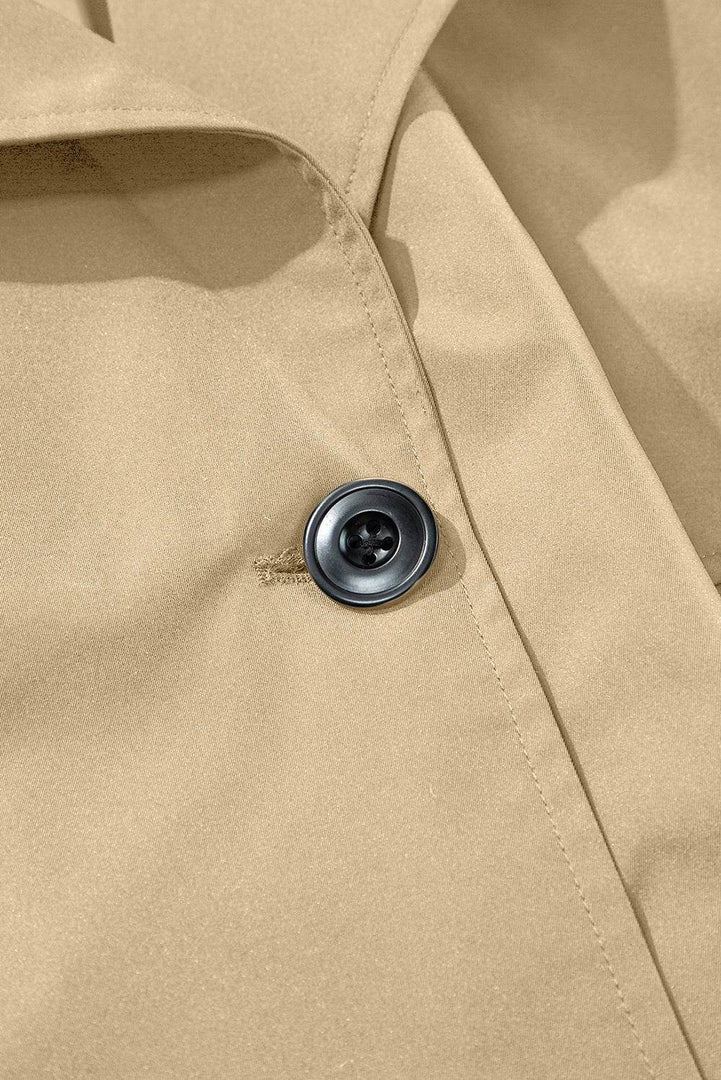 Pale Khaki Solid Color Lapel Collar Waist Tie Wind Coat - Fashion Queen -  14