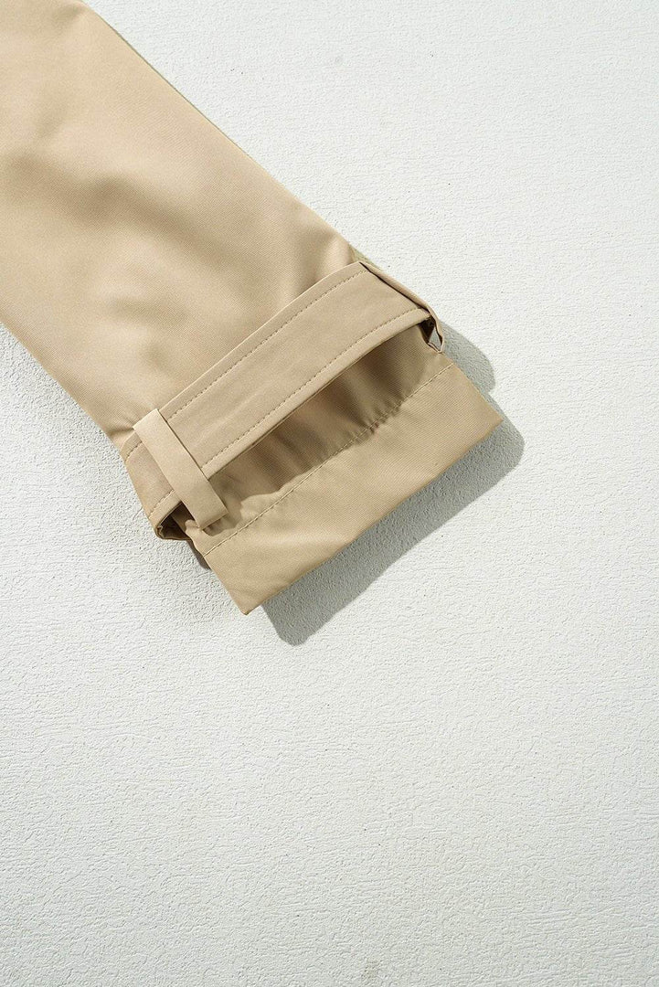 Pale Khaki Solid Color Lapel Collar Waist Tie Wind Coat - Fashion Queen -  21