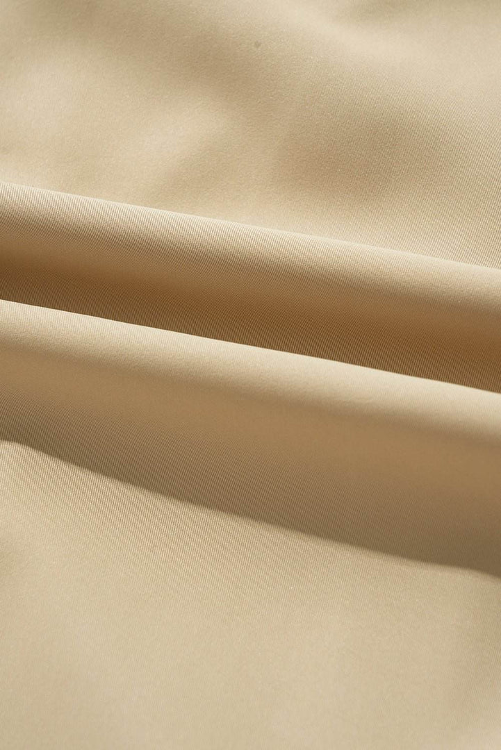 Pale Khaki Solid Color Lapel Collar Waist Tie Wind Coat - Fashion Queen -  24