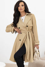 Load image into Gallery viewer, Pale Khaki Solid Color Lapel Collar Waist Tie Wind Coat - Fashion Queen -  3

