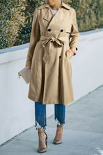 Load image into Gallery viewer, Pale Khaki Solid Color Lapel Collar Waist Tie Wind Coat - Fashion Queen -  6
