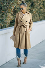 Load image into Gallery viewer, Pale Khaki Solid Color Lapel Collar Waist Tie Wind Coat - Fashion Queen -  7

