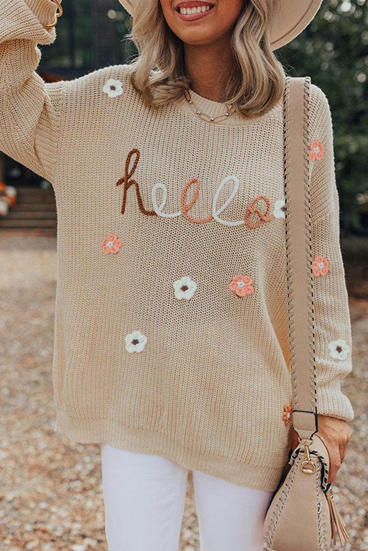 Parchment Hello Floral Embroidered Knit Loose Sweater - Fashion Queen -  1