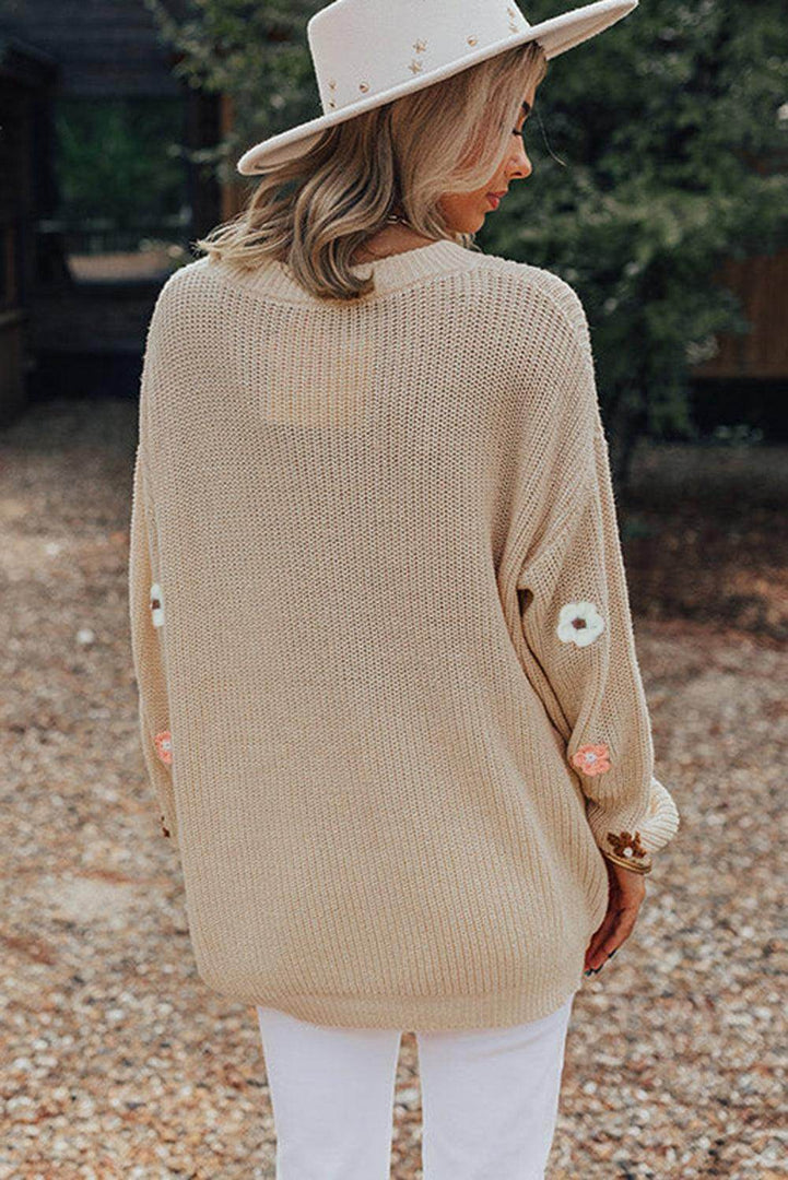 Parchment Hello Floral Embroidered Knit Loose Sweater - Fashion Queen -  2