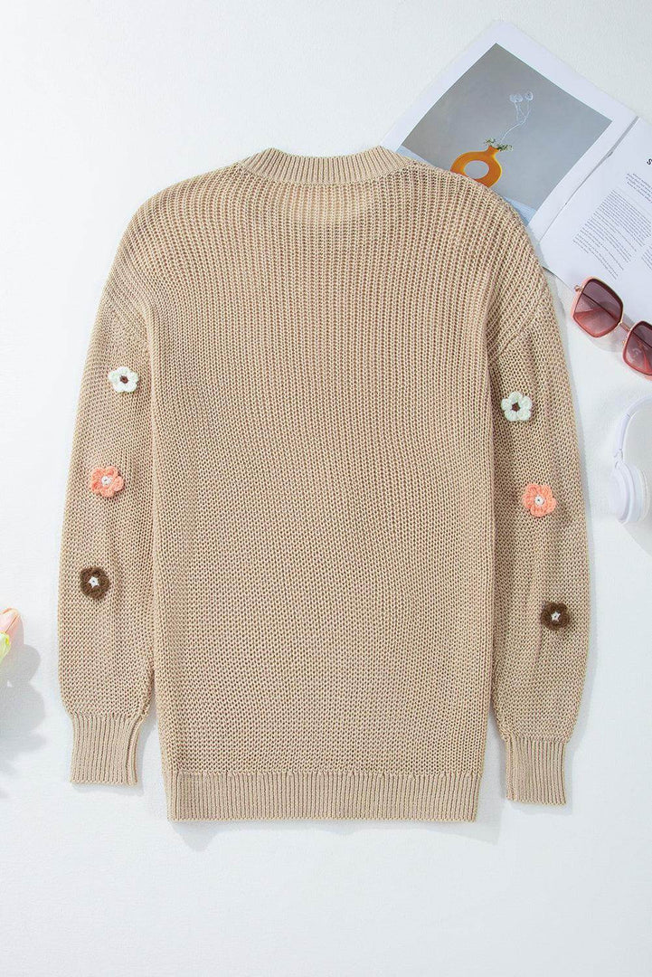 Parchment Hello Floral Embroidered Knit Loose Sweater - Fashion Queen -  4