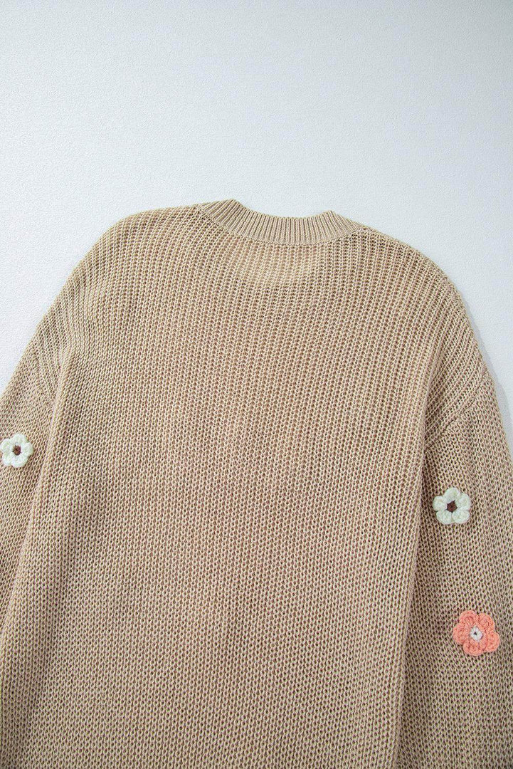 Parchment Hello Floral Embroidered Knit Loose Sweater - Fashion Queen -  5