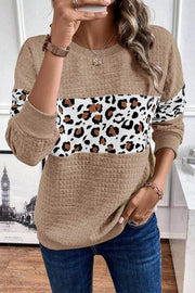 Parchment Leopard Quilted Patchwork Crew Neck Sweatshirt - Fashion Queen -  1