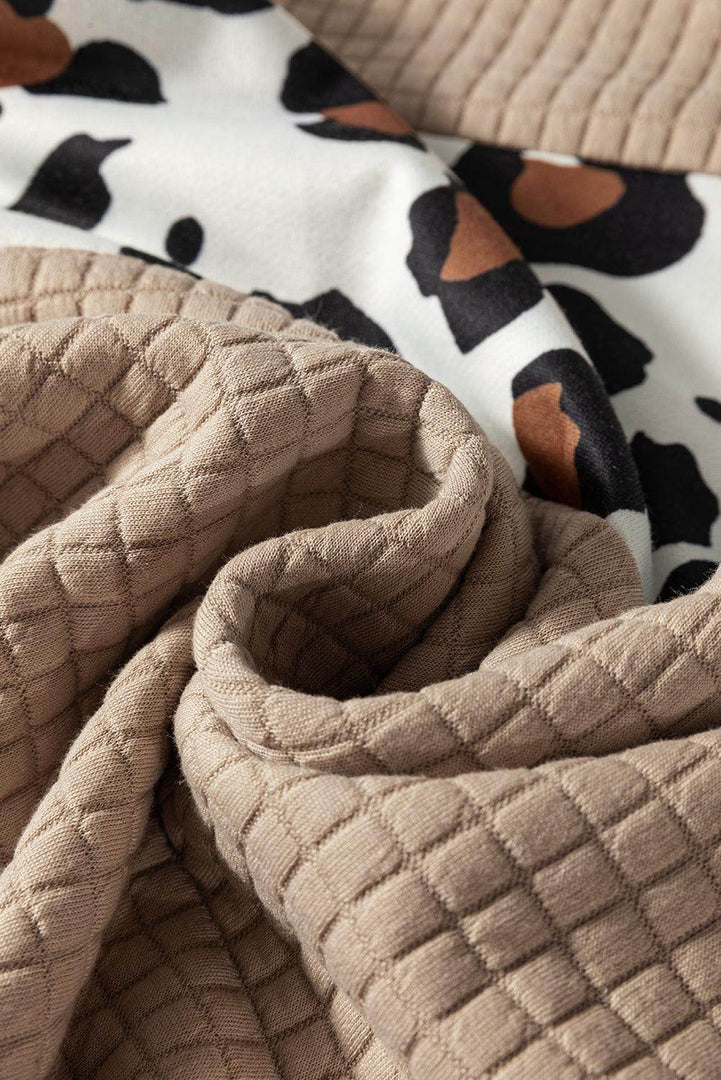 Parchment Leopard Quilted Patchwork Crew Neck Sweatshirt - Fashion Queen -  11