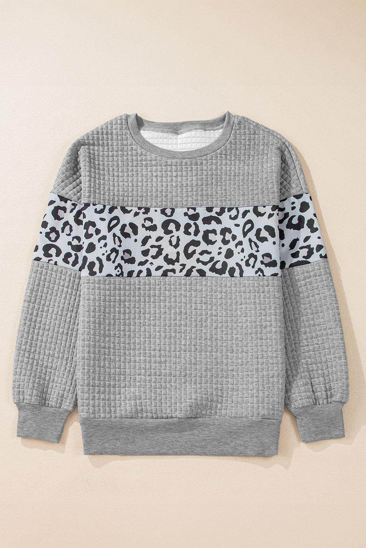 Parchment Leopard Quilted Patchwork Crew Neck Sweatshirt - Fashion Queen -  16