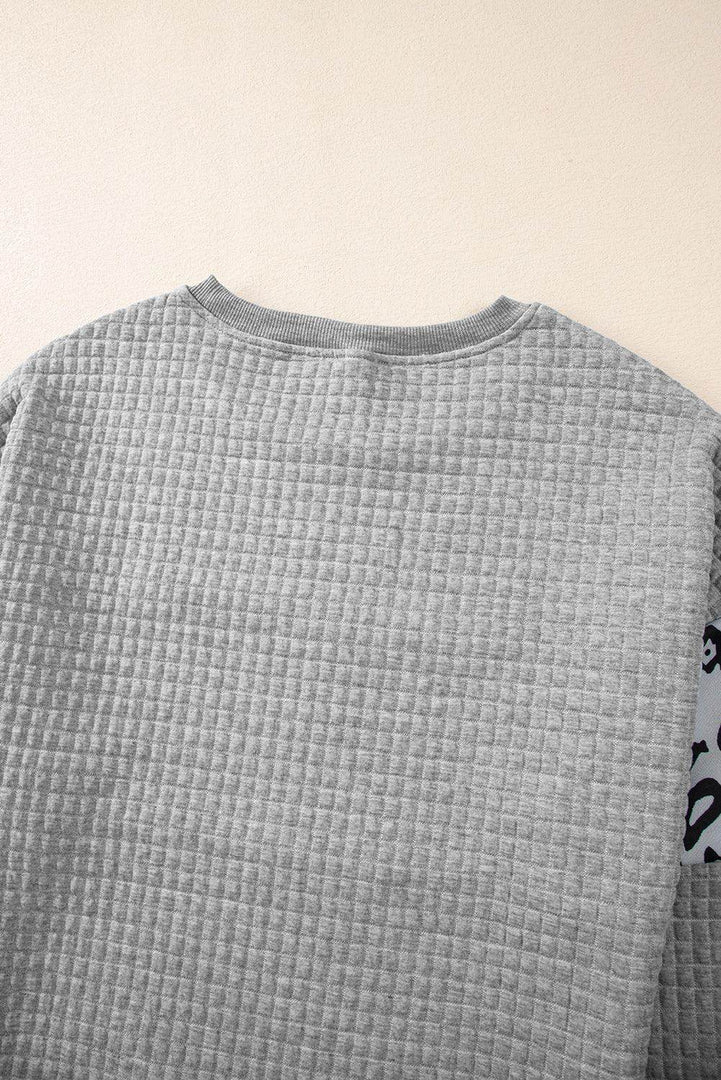 Parchment Leopard Quilted Patchwork Crew Neck Sweatshirt - Fashion Queen -  18