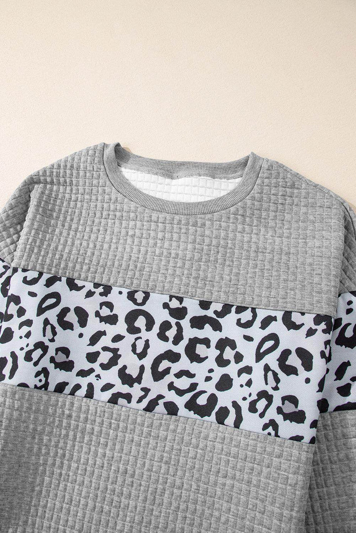 Parchment Leopard Quilted Patchwork Crew Neck Sweatshirt - Fashion Queen -  20