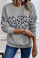Load image into Gallery viewer, Parchment Leopard Quilted Patchwork Crew Neck Sweatshirt - Fashion Queen -  6
