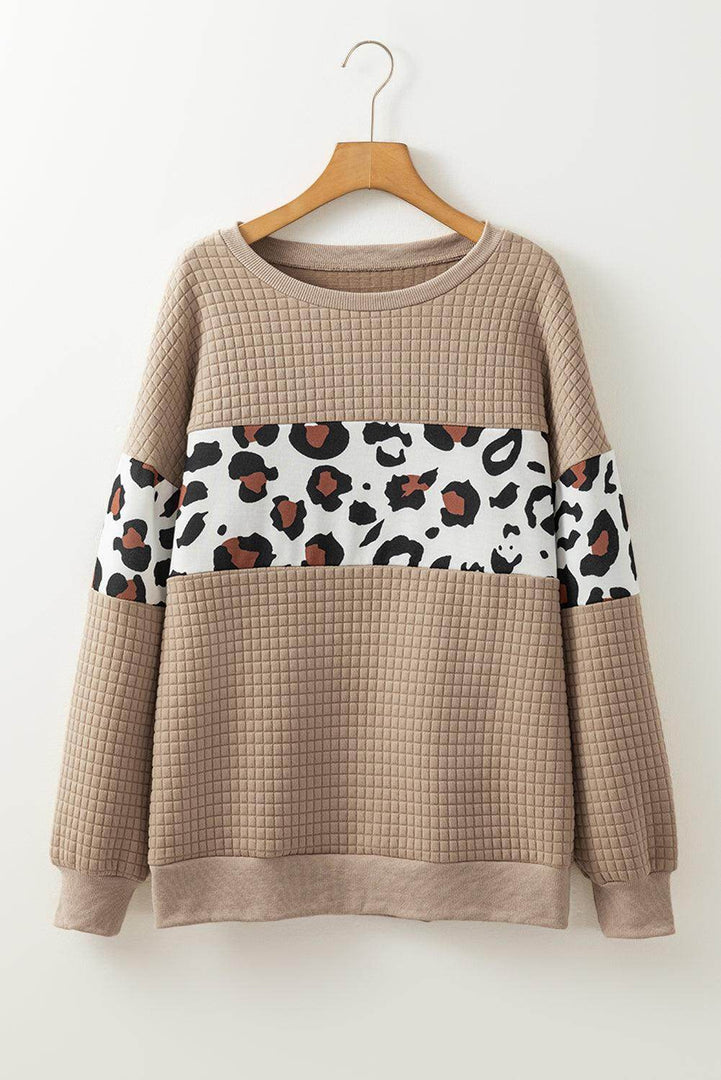 Parchment Leopard Quilted Patchwork Crew Neck Sweatshirt - Fashion Queen -  7