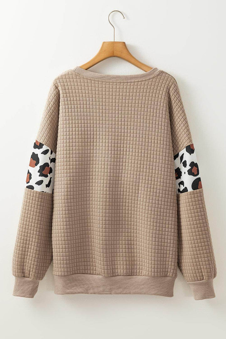 Parchment Leopard Quilted Patchwork Crew Neck Sweatshirt - Fashion Queen -  8