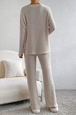 Load image into Gallery viewer, Parchment Plus Size Ribbed V Neck Pullover and Pants Set - Fashion Queen -  2
