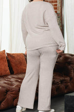 Load image into Gallery viewer, Parchment Plus Size Ribbed V Neck Pullover and Pants Set - Fashion Queen -  4
