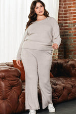 Load image into Gallery viewer, Parchment Plus Size Ribbed V Neck Pullover and Pants Set - Fashion Queen -  7
