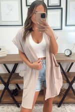 Load image into Gallery viewer, Parchment Ribbed Pocketed Short Sleeve Open Front Top - Fashion Queen -  3
