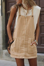 Load image into Gallery viewer, Parchment Side Buttons Sleeveless Overall Mini Dress - Fashion Queen -  1
