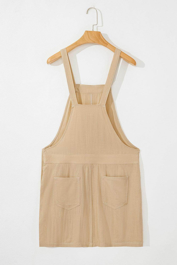 Parchment Side Buttons Sleeveless Overall Mini Dress - Fashion Queen -  10