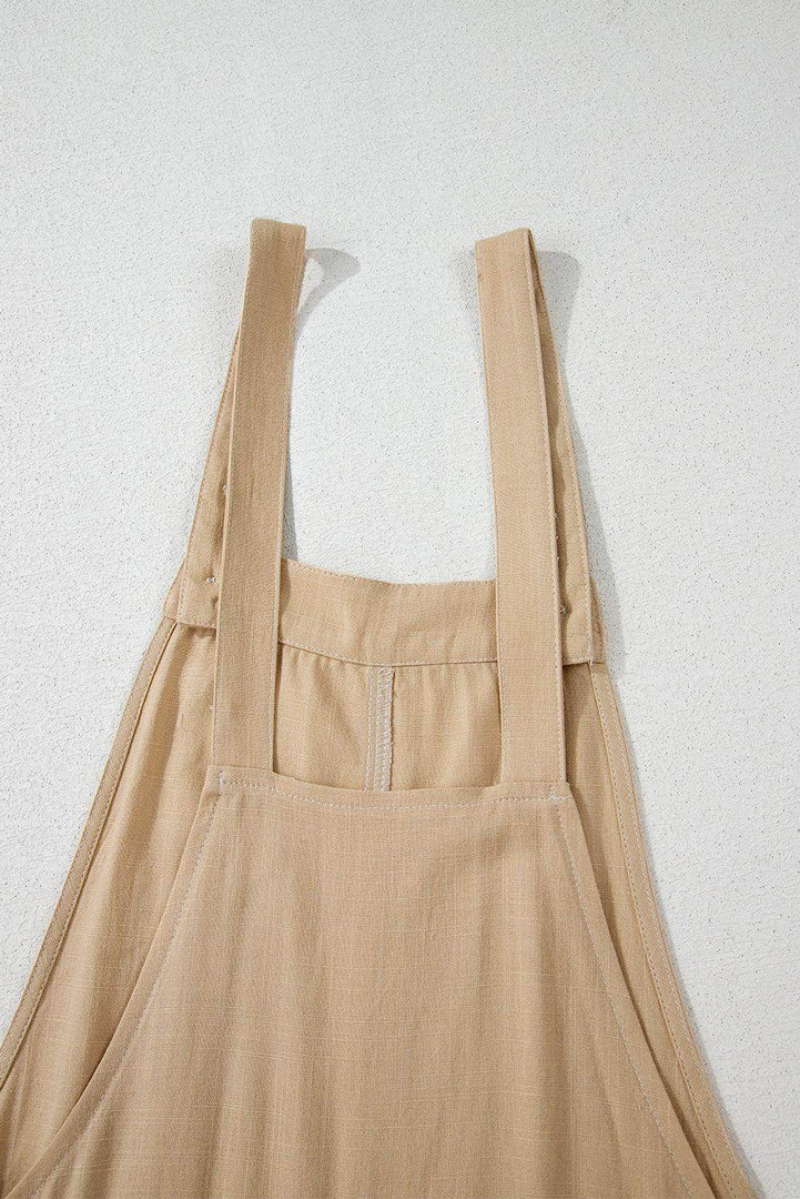 Parchment Side Buttons Sleeveless Overall Mini Dress - Fashion Queen -  13