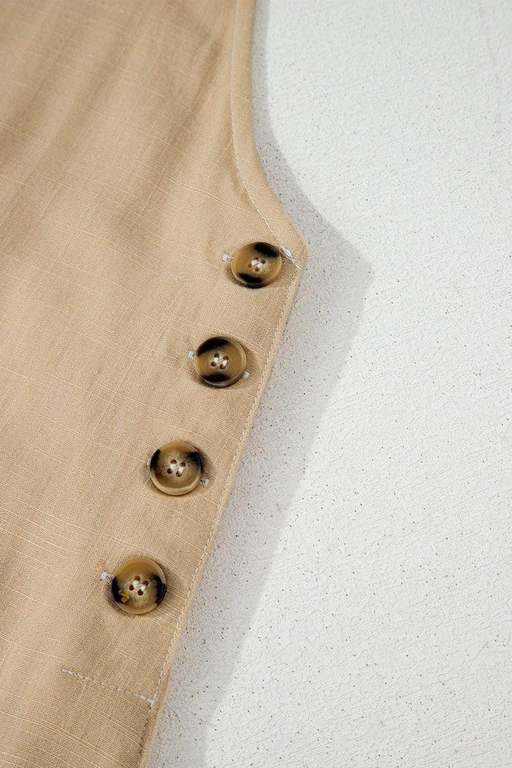 Parchment Side Buttons Sleeveless Overall Mini Dress - Fashion Queen -  14